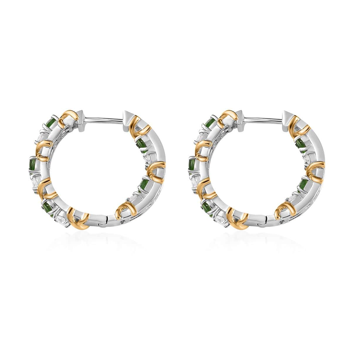 Moissanite and Chrome Diopside XOXO Hoop Earrings in Vermeil YG and Platinum Over Sterling Silver 2.40 ctw image number 3