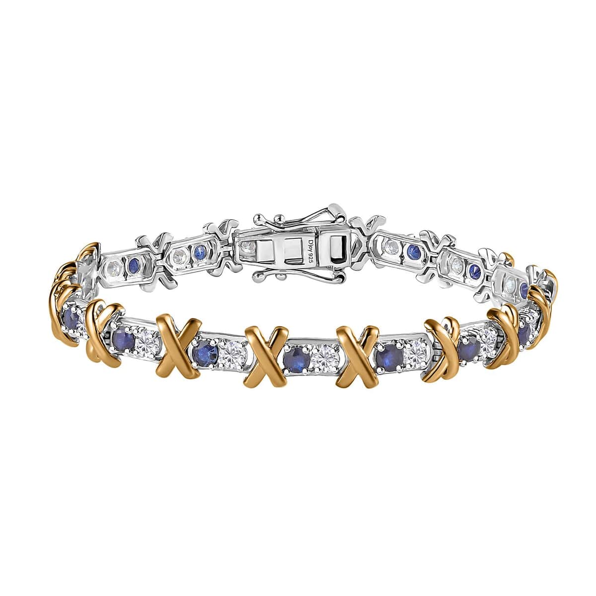 Moissanite and Masoala Sapphire (D) XOXO Bracelet in Vermeil YG and Platinum Over Sterling Silver (6.50 In) 5.00 ctw image number 0