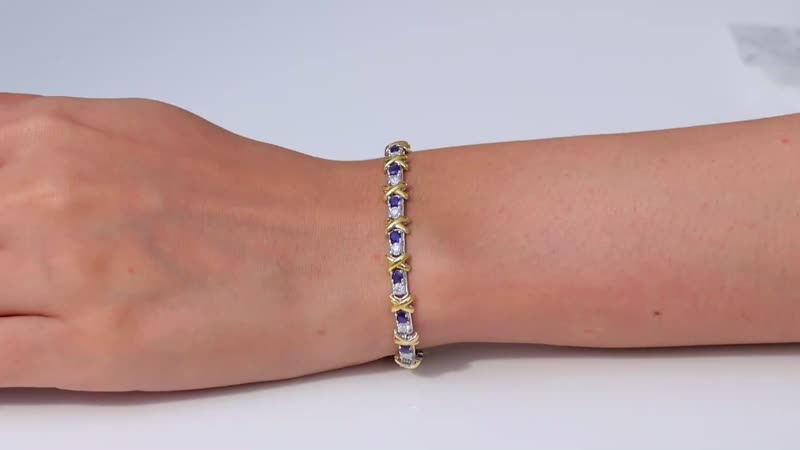 Masoala Sapphire (FF) and Moissanite XOXO Bracelet in Vermeil YG and Platinum Over Sterling Silver (6.50 In) 5.00 ctw