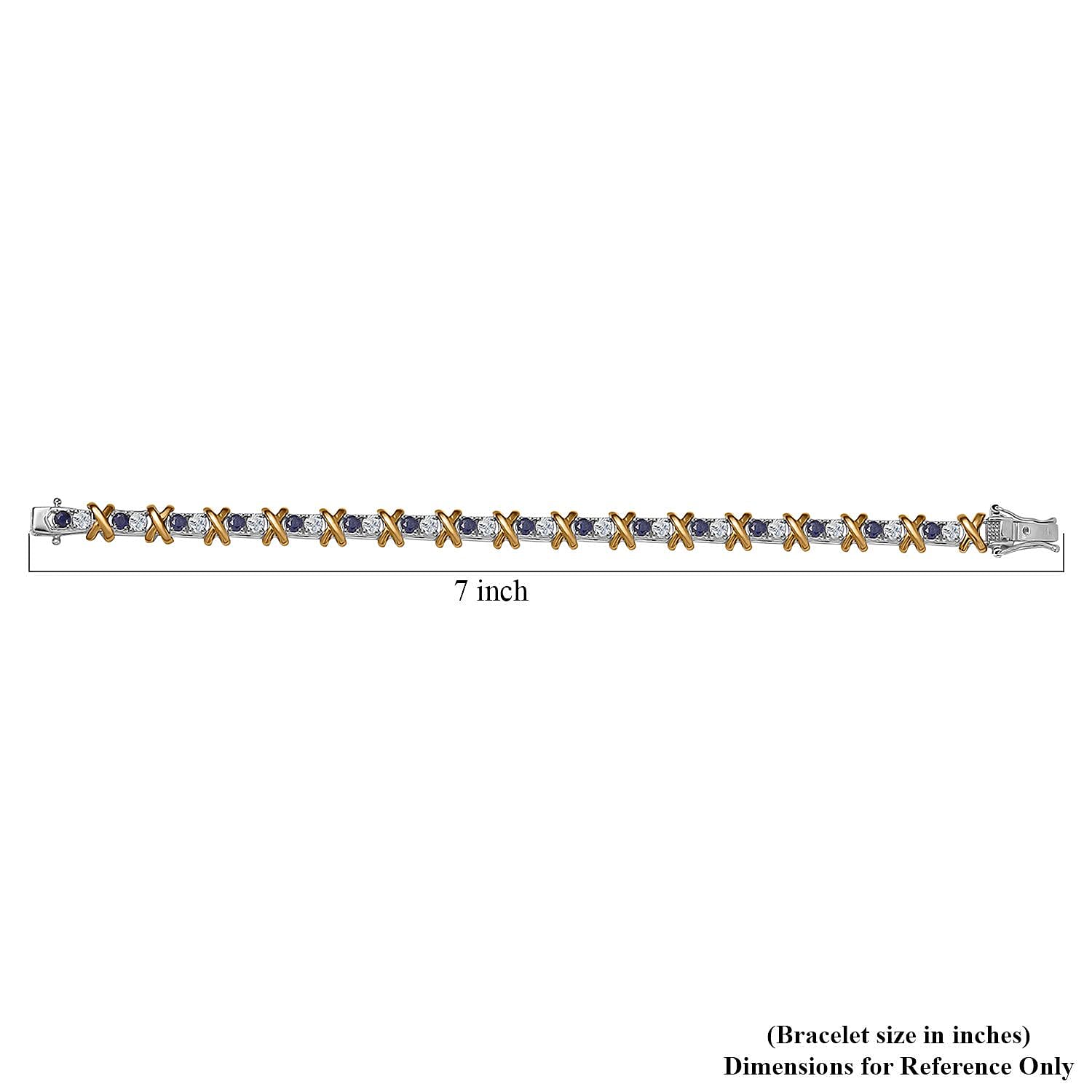 Moissanite and Masoala Sapphire (D) XOXO Bracelet in Vermeil YG and Platinum Over Sterling Silver (6.50 In) 5.00 ctw