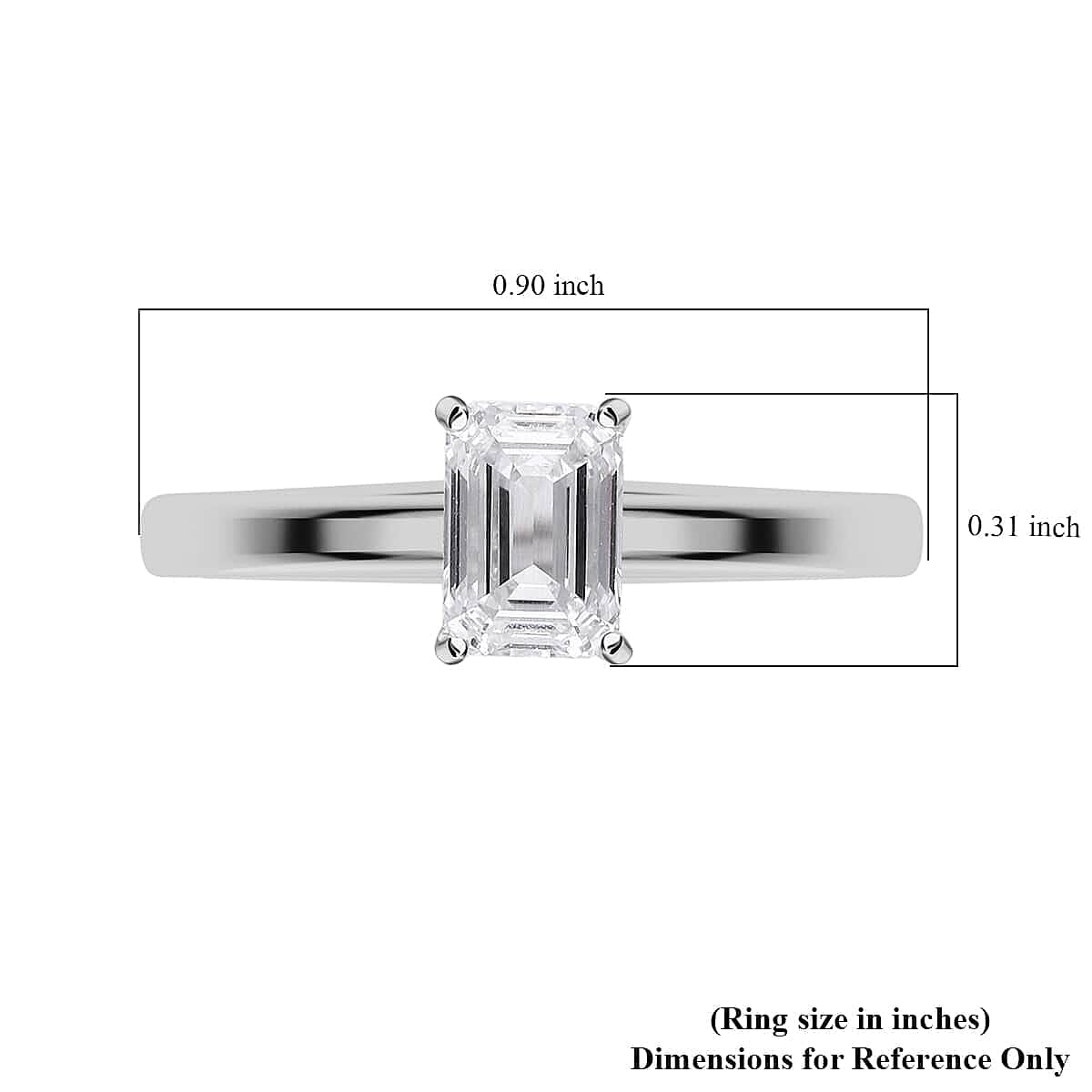 IGI Certified 14K White Gold Emerald Cut Luxuriant Lab Grown Diamond (F, VS) Solitaire Ring (Size 8.5) 1.00 ctw image number 5