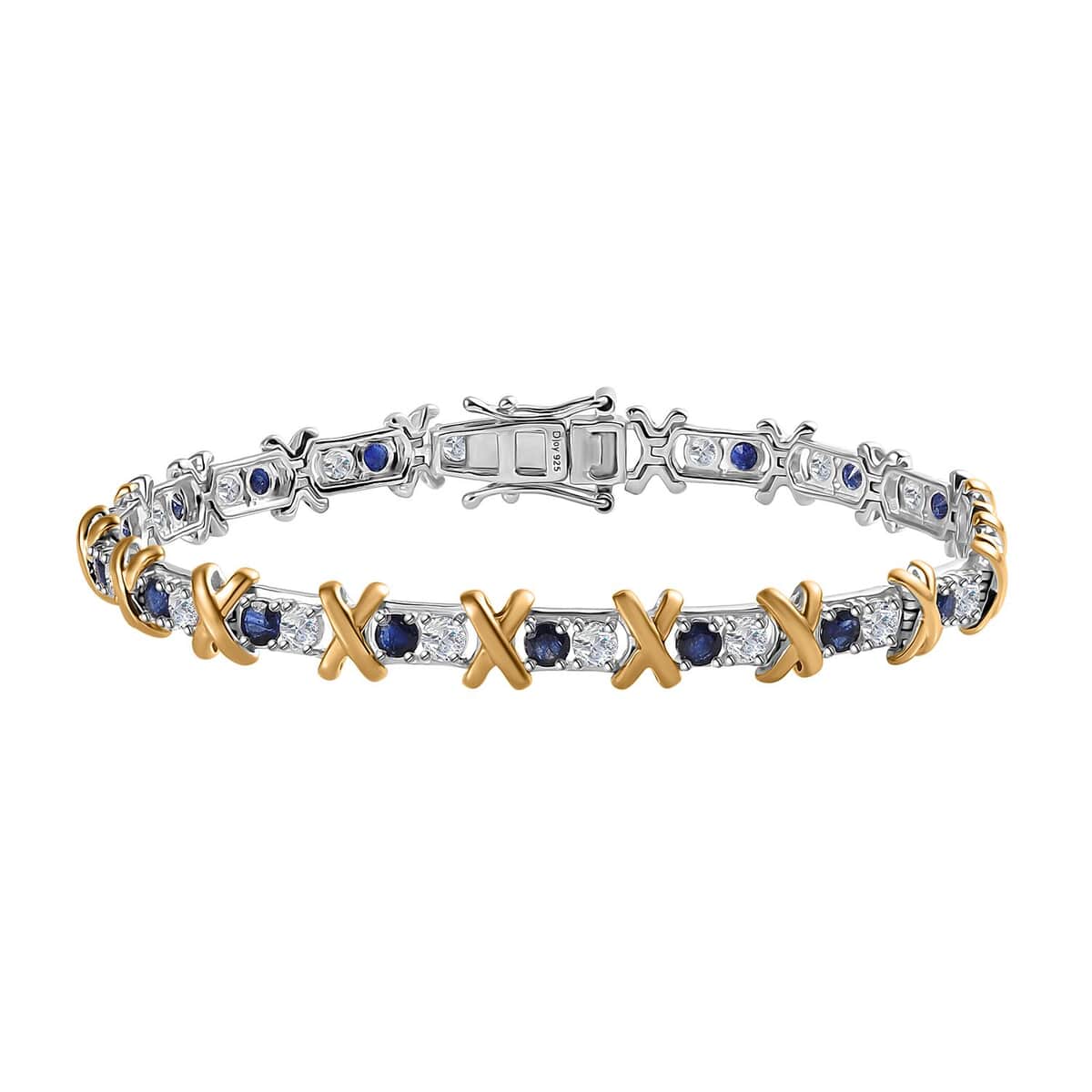 Moissanite and Masoala Sapphire (D) XOXO Bracelet in Vermeil YG and Platinum Over Sterling Silver (7.25 In) 5.25 ctw image number 0