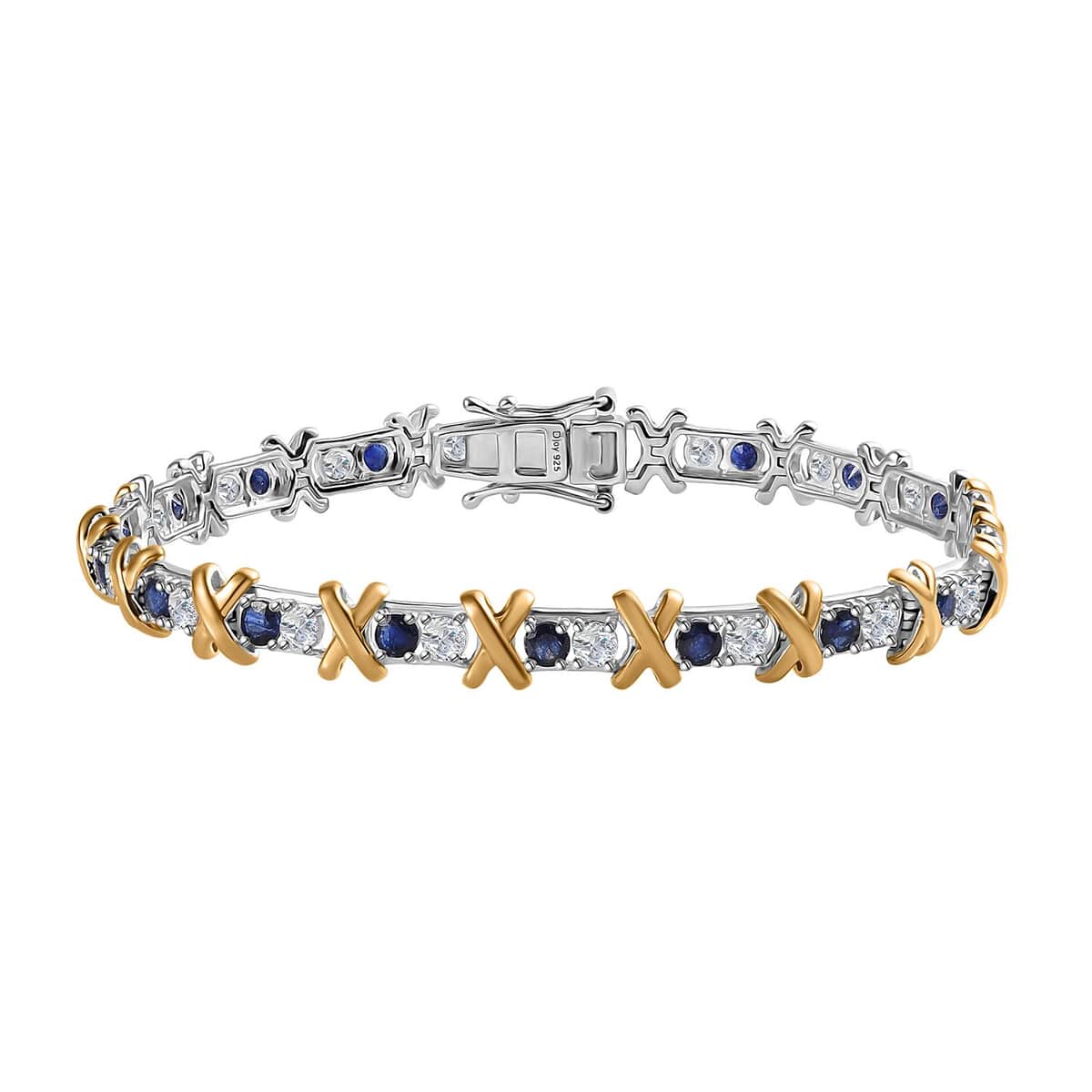 Masoala Sapphire (FF) and Moissanite XOXO Bracelet in Vermeil YG and Platinum Over Sterling Silver (6.50 In) 5.00 ctw image number 0