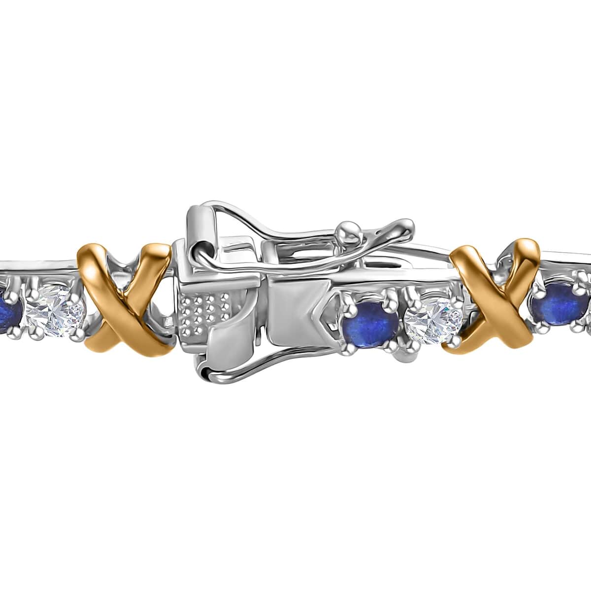 Moissanite and Masoala Sapphire (D) XOXO Bracelet in Vermeil YG and Platinum Over Sterling Silver (7.25 In) 5.25 ctw image number 3