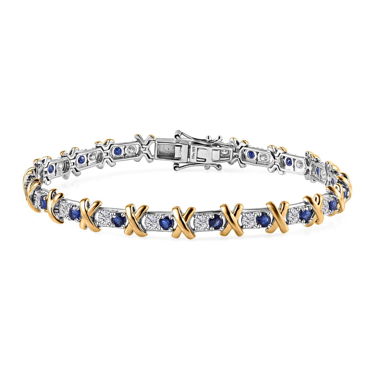 Moissanite and Masoala Sapphire (D) XOXO Bracelet in Vermeil YG and Platinum Over Sterling Silver (8.00 In) 5.50 ctw image number 0