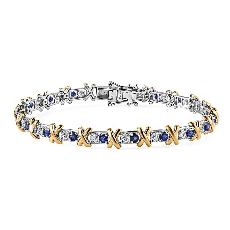 Moissanite and Masoala Sapphire (D) XOXO Bracelet in Vermeil YG and Platinum Over Sterling Silver (8.00 In) 5.50 ctw