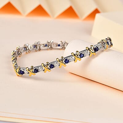 Moissanite and Masoala Sapphire (D) XOXO Bracelet in Vermeil YG and Platinum Over Sterling Silver (8.00 In) 5.50 ctw
