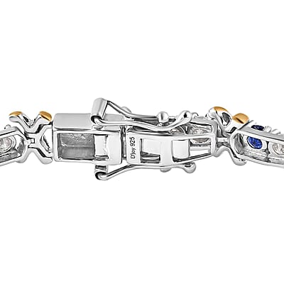 Moissanite and Masoala Sapphire (D) XOXO Bracelet in Vermeil YG and Platinum Over Sterling Silver (8.00 In) 5.50 ctw