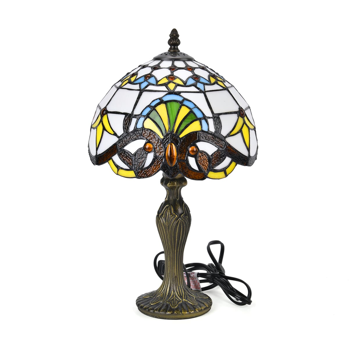 White & Yellow Flower Pattern 10 Inch Tiffany Inspired Table Lamp (E26 Bulb Not Included) image number 0