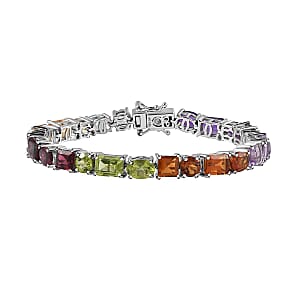 GP Royal Art Deco Collection Multi Gemstone Tennis Bracelet in Platinum Over Sterling Silver (6.50 In) 19.00 ctw