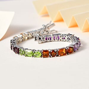 GP Royal Art Deco Collection Multi Gemstone Tennis Bracelet in Platinum Over Sterling Silver (6.50 In) 19.00 ctw