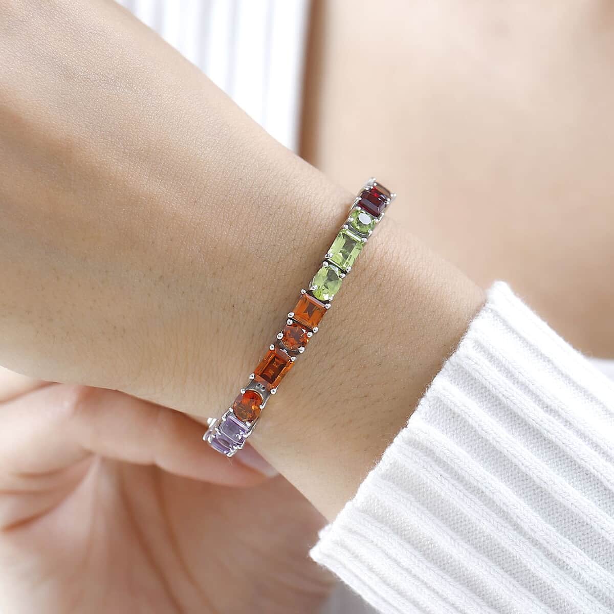 GP Royal Art Deco Collection Multi Gemstone Tennis Bracelet in Platinum Over Sterling Silver (6.50 In) 19.00 ctw image number 2