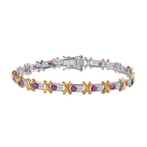 Moissanite and Niassa Ruby (FF) XOXO Bracelet in Vermeil YG and Platinum Over Sterling Silver (7.25 In) 5.60 ctw