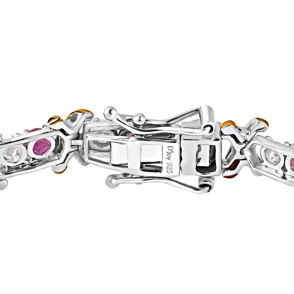 Moissanite and Niassa Ruby (FF) XOXO Bracelet in Vermeil YG and Platinum Over Sterling Silver (7.25 In) 5.60 ctw image number 3