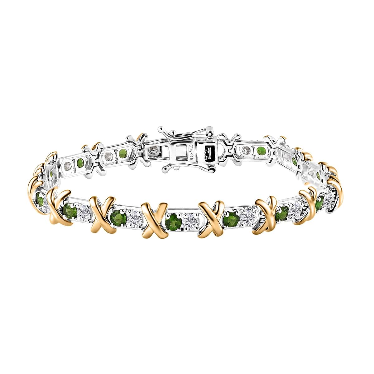 Moissanite and Chrome Diopside XOXO Bracelet in Vermeil YG and Platinum Over Sterling Silver (6.50 In) 3.90 ctw image number 0