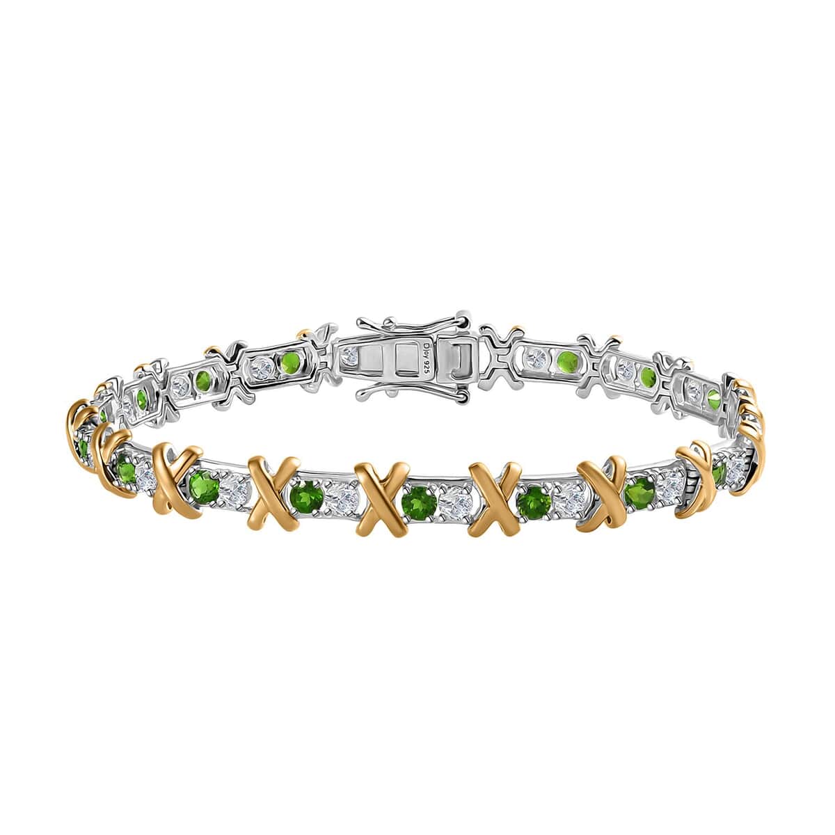 Moissanite and Chrome Diopside XOXO Bracelet in Vermeil YG and Platinum Over Sterling Silver (7.25 In) 4.15 ctw image number 0