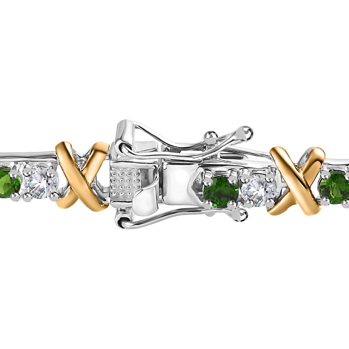 Moissanite and Chrome Diopside XOXO Bracelet in Vermeil YG and Platinum Over Sterling Silver (7.25 In) 4.15 ctw image number 3