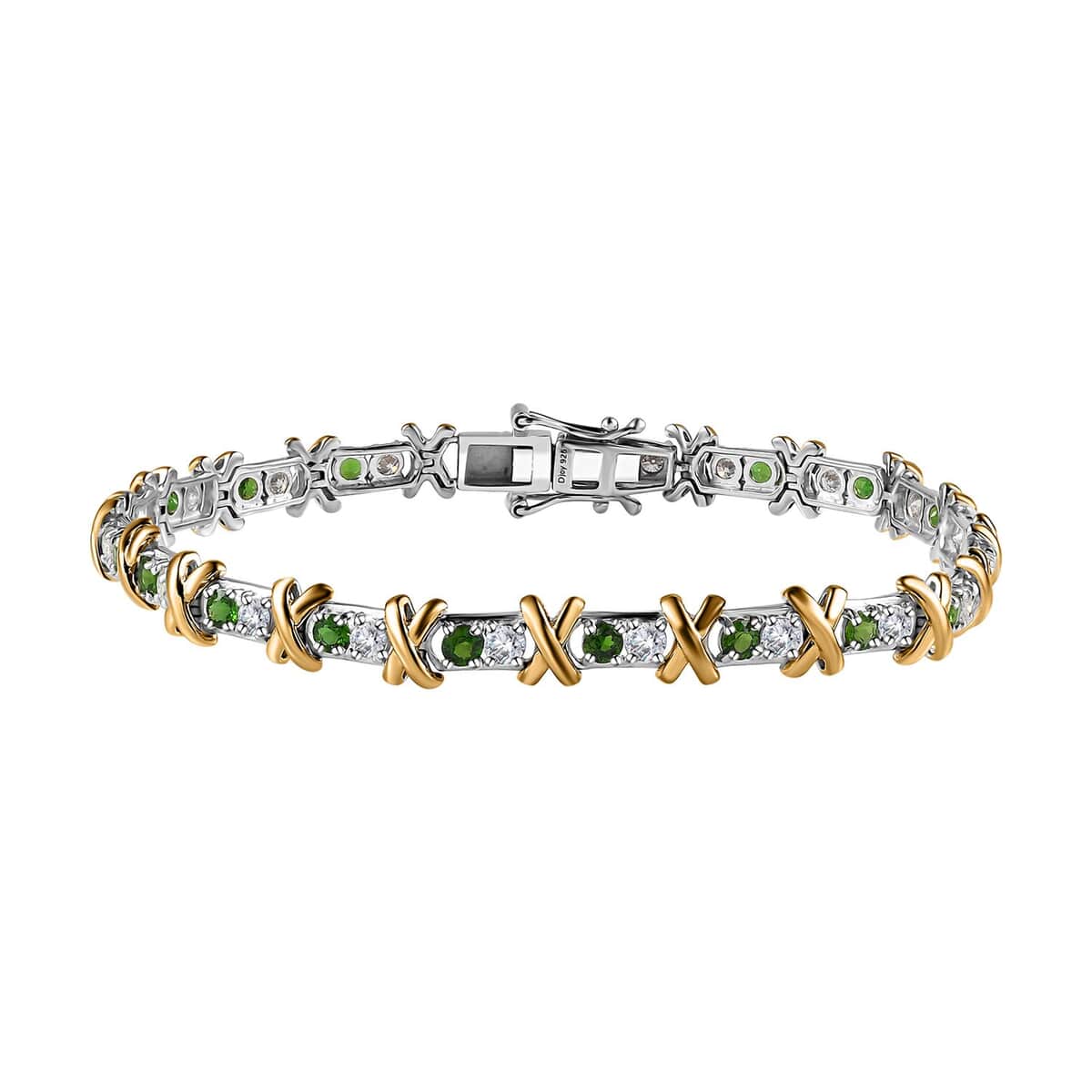 Moissanite and Chrome Diopside XOXO Bracelet in Vermeil YG and Platinum Over Sterling Silver (8.00 In) 4.40 ctw image number 0