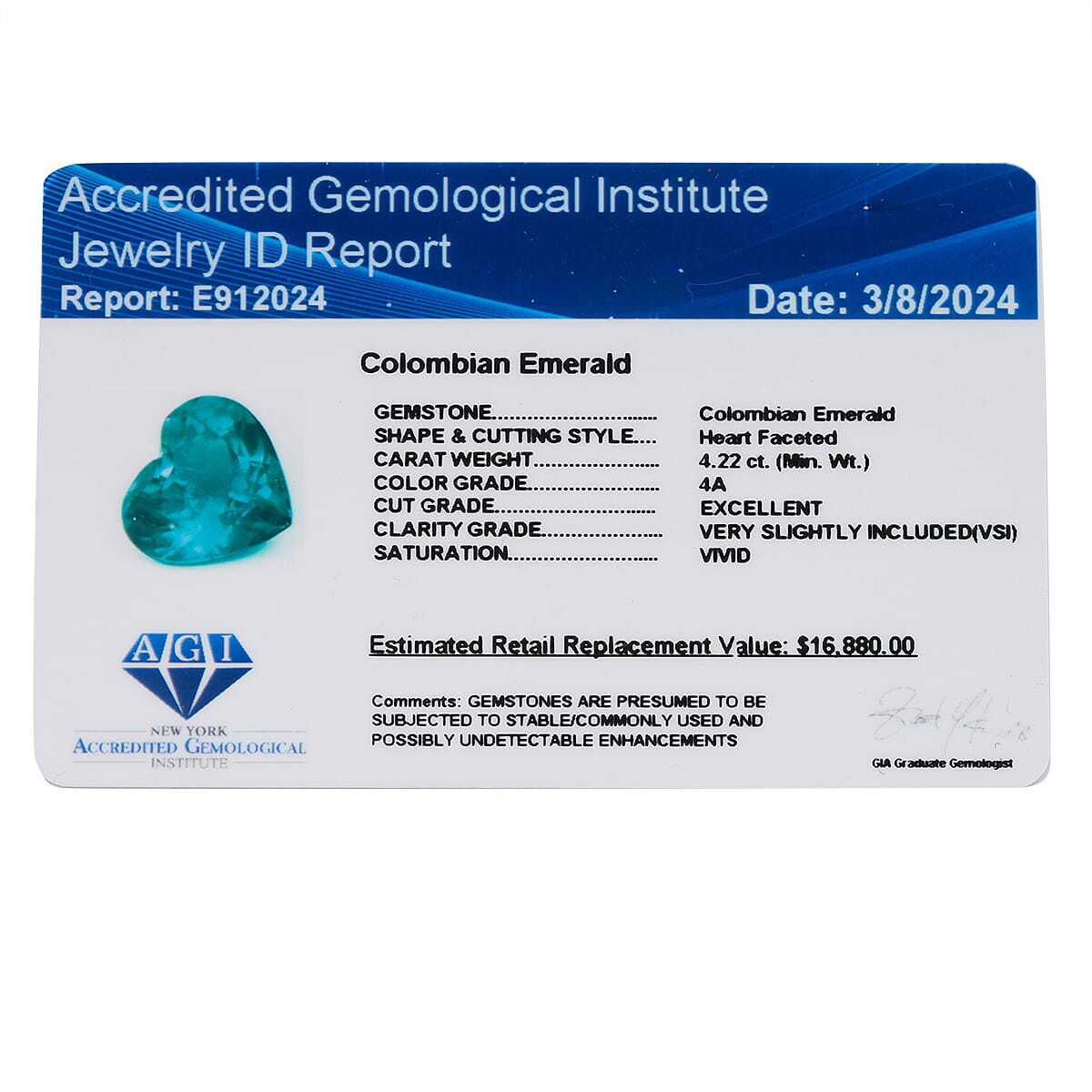 Certified & Appraised AAAA Boyaca Colombian Emerald (Hrt Free Size) 4.00 ctw image number 5