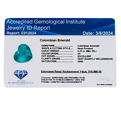 Certified & Appraised AAAA Boyaca Colombian Emerald (Hrt Free Size) 4.00 ctw