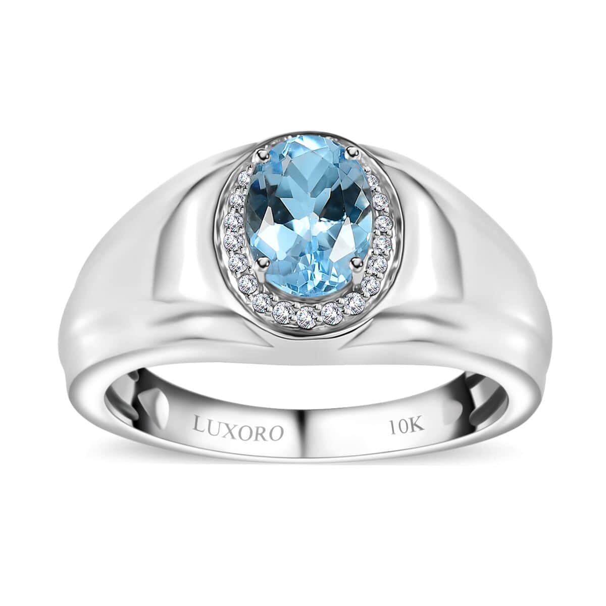 Luxoro 10K White Gold Premium Santa Maria Aquamarine and G-H I2 Diamond Men's Ring (Size 10.0) 6.15 Grams 1.20 ctw image number 0