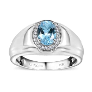 Luxoro 10K White Gold Premium Santa Maria Aquamarine and G-H I2 Diamond Men's Ring (Size 10.0) 6.15 Grams 1.20 ctw