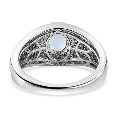 Luxoro 10K White Gold Premium Santa Maria Aquamarine and G-H I2 Diamond Men's Ring (Size 10.0) 6.15 Grams 1.20 ctw