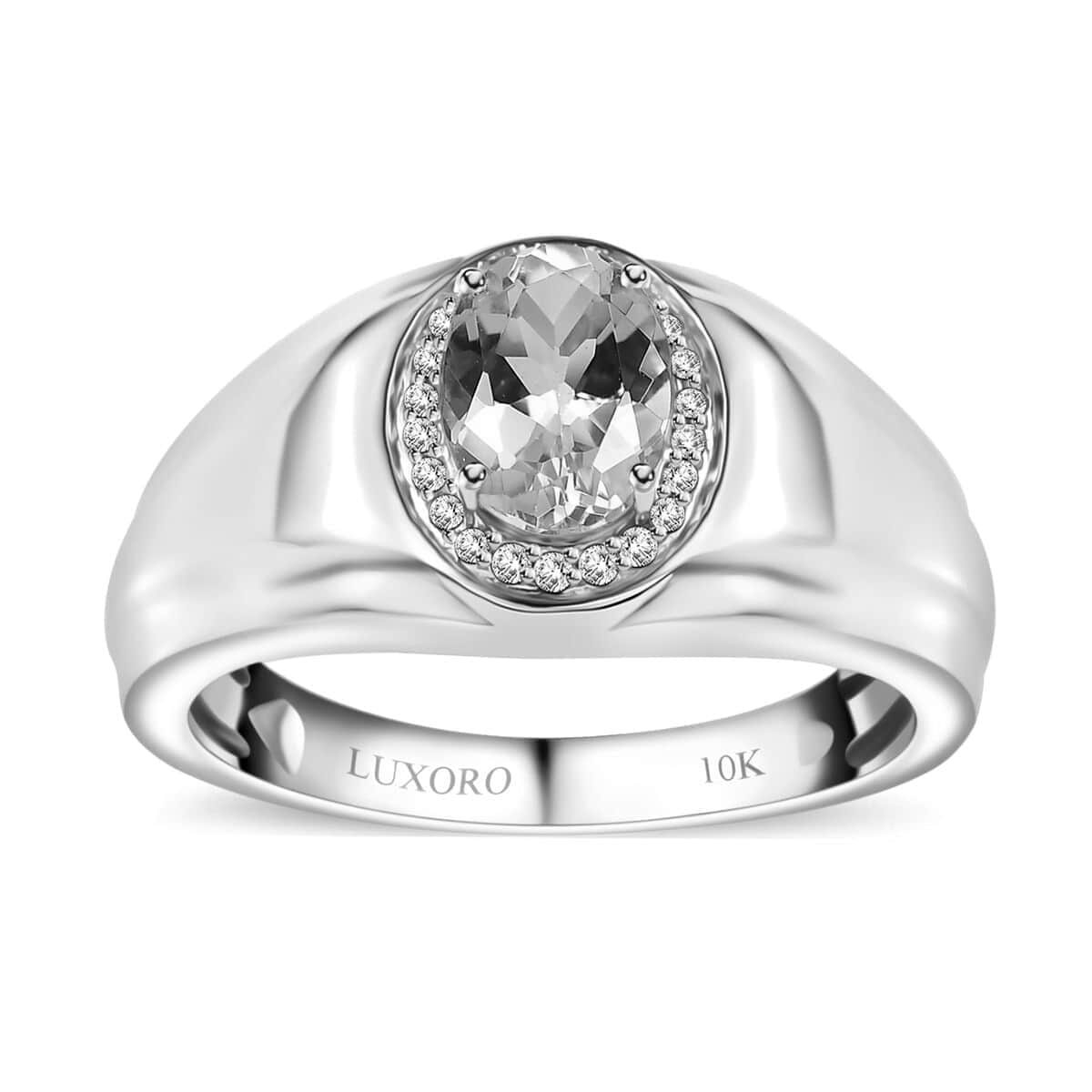Luxoro 10K White Gold Premium Santa Maria Aquamarine and G-H I2 Diamond Men's Ring (Size 9.0) 6.15 Grams 1.20 ctw image number 0