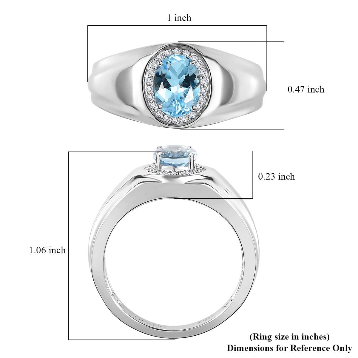 Luxoro 10K White Gold Premium Santa Maria Aquamarine and G-H I2 Diamond Men's Ring (Size 9.0) 6.15 Grams 1.20 ctw image number 5