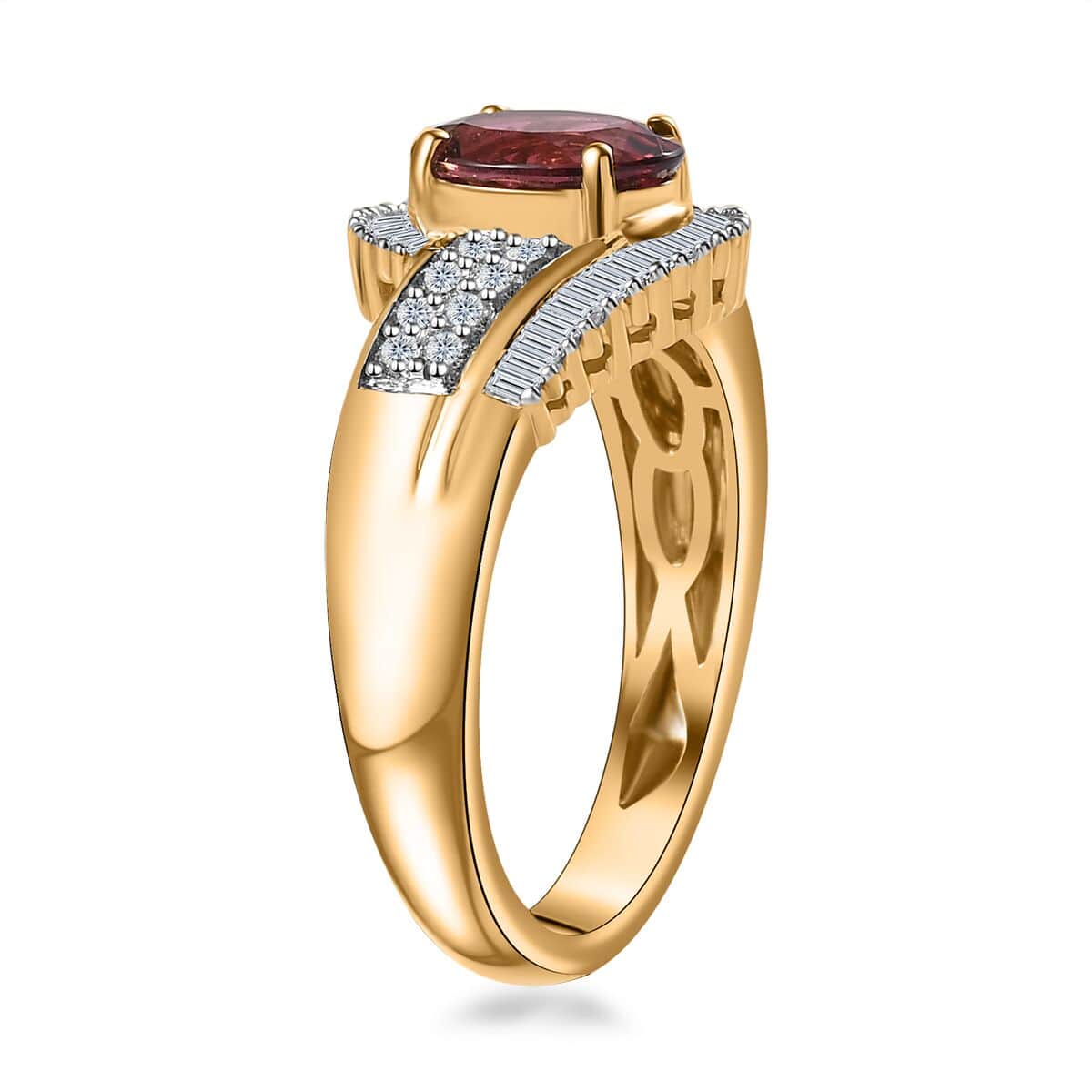 Luxoro 14K Yellow Gold AAA Ouro Fino Rubellite and G-H I2 Diamond Bypass Ring (Size 10.0) 5.0 Grams 1.75 ctw image number 3