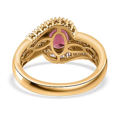 Luxoro 14K Yellow Gold AAA Ouro Fino Rubellite and G-H I2 Diamond Bypass Ring (Size 10.0) 5.0 Grams 1.75 ctw