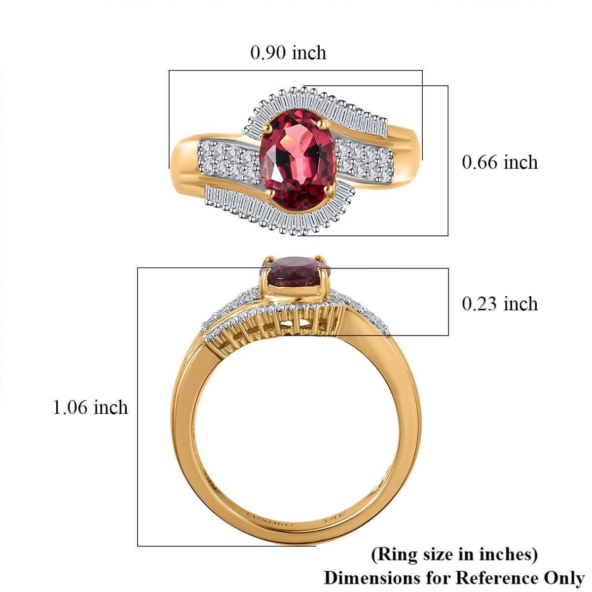 Luxoro 14K Yellow Gold AAA Ouro Fino Rubellite and G-H I2 Diamond Bypass Ring (Size 10.0) 5.0 Grams 1.75 ctw image number 5