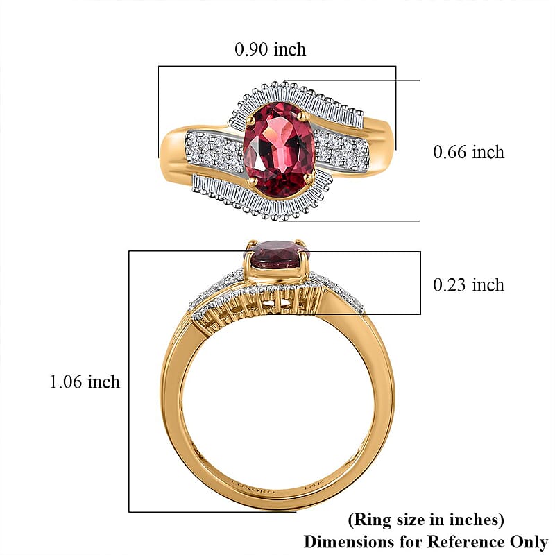 Luxoro 14K Yellow Gold AAA Ouro Fino Rubellite and G-H I2 Diamond Bypass Ring (Size 10.0) 5.0 Grams 1.75 ctw