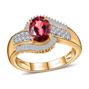 Luxoro 14K Yellow Gold AAA Ouro Fino Rubellite and G-H I2 Diamond Bypass Ring (Size 7.0) 5.0 Grams 1.75 ctw