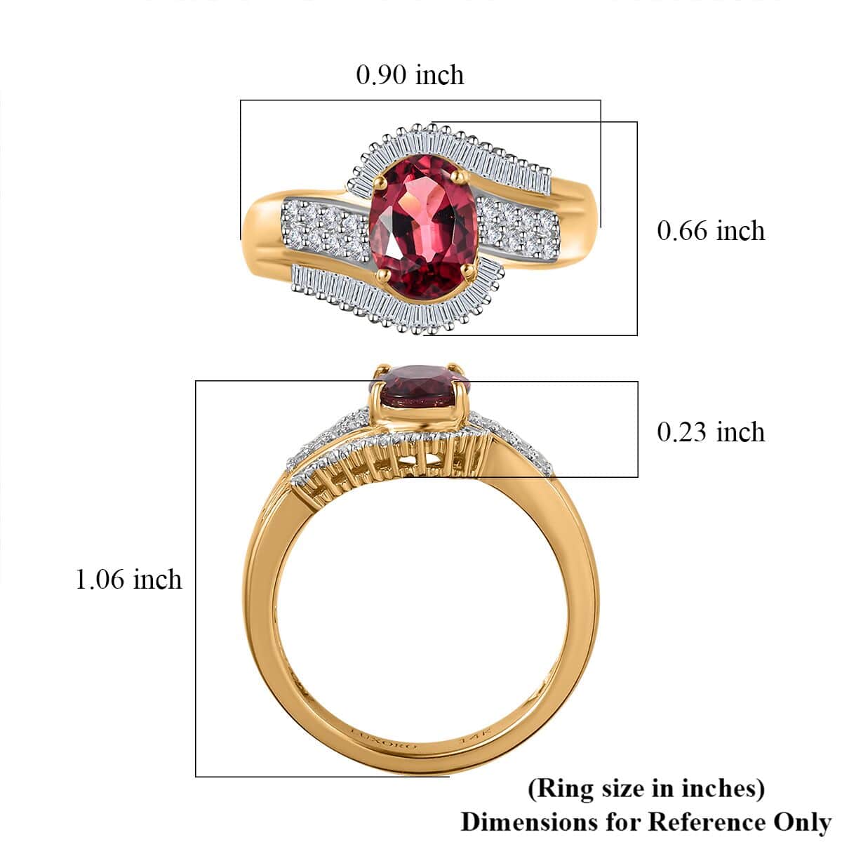 Luxoro 14K Yellow Gold AAA Ouro Fino Rubellite and G-H I2 Diamond Bypass Ring (Size 7.0) 5.0 Grams 1.75 ctw image number 5