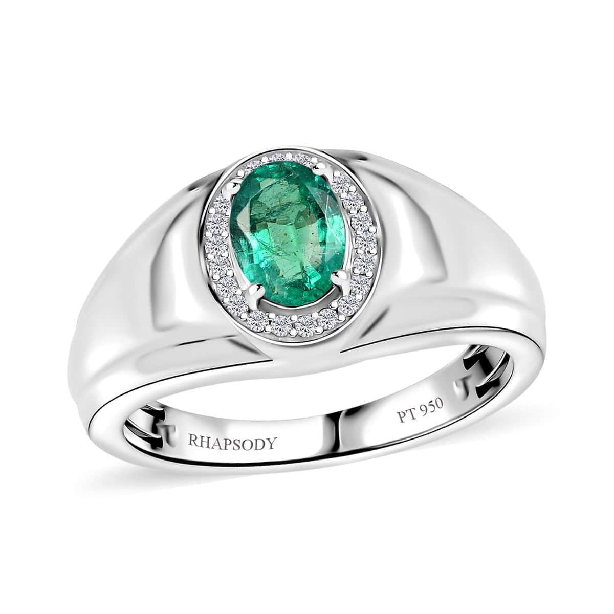 Rhapsody 950 Platinum AAAA Kagem Zambian Emerald and E-F VS Diamond Men's Ring (Size 10.0) 10.75 Grams 1.25 ctw image number 0