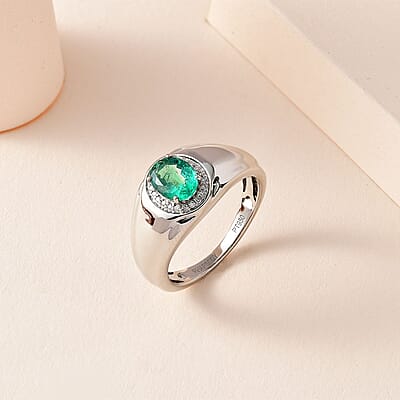 Rhapsody 950 Platinum AAAA Kagem Zambian Emerald and E-F VS Diamond Men's Ring (Size 10.0) 10.75 Grams 1.25 ctw