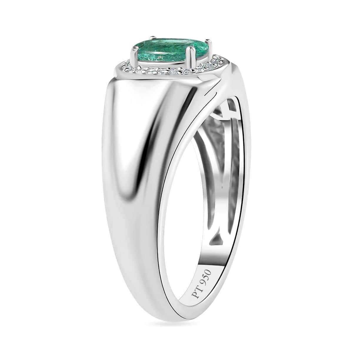 Rhapsody 950 Platinum AAAA Kagem Zambian Emerald and E-F VS Diamond Men's Ring (Size 10.0) 10.75 Grams 1.25 ctw image number 3