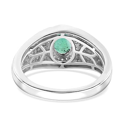 Rhapsody 950 Platinum AAAA Kagem Zambian Emerald and E-F VS Diamond Men's Ring (Size 10.0) 10.75 Grams 1.25 ctw