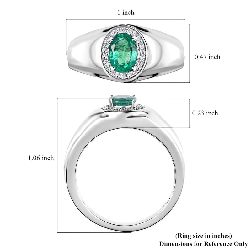 Rhapsody 950 Platinum AAAA Kagem Zambian Emerald and E-F VS Diamond Men's Ring (Size 10.0) 10.75 Grams 1.25 ctw