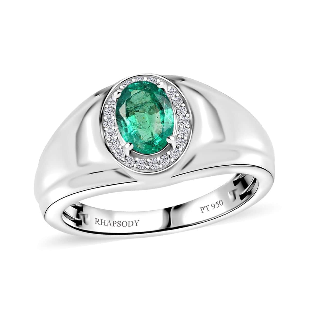 Rhapsody 950 Platinum AAAA Kagem Zambian Emerald and E-F VS Diamond Men's Ring (Size 9.0) 10.75 Grams 1.25 ctw image number 0