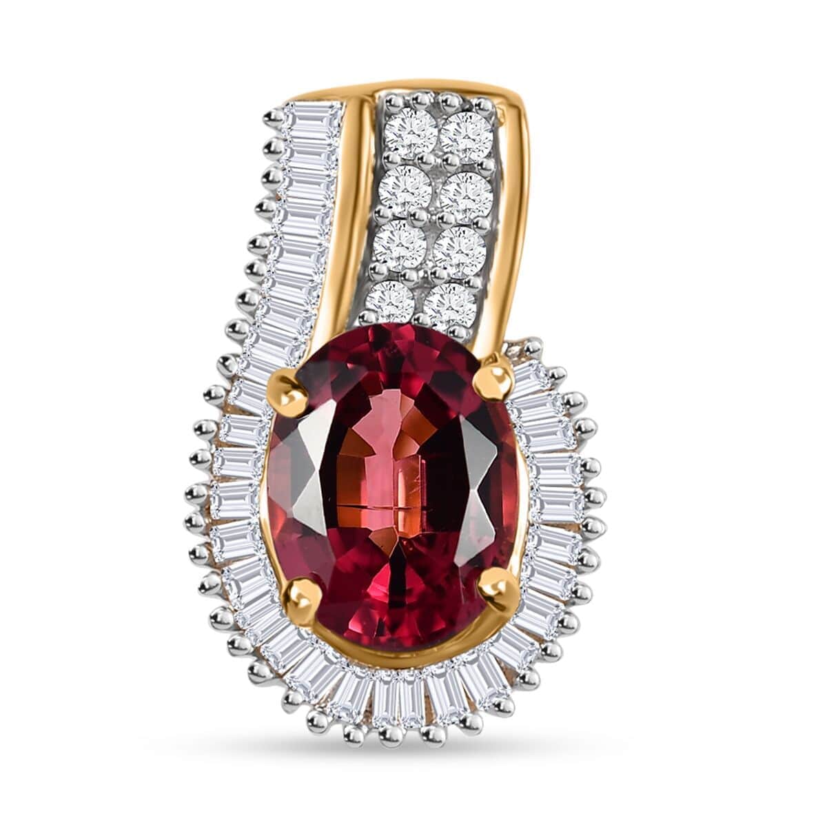 Luxoro 14K Yellow Gold AAA Ouro Fino Rubellite and G-H I2 Diamond Pendant 1.65 ctw image number 0