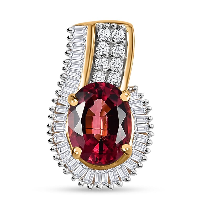 Luxoro 14K Yellow Gold AAA Ouro Fino Rubellite and G-H I2 Diamond Pendant without Chain 1.65 ctw