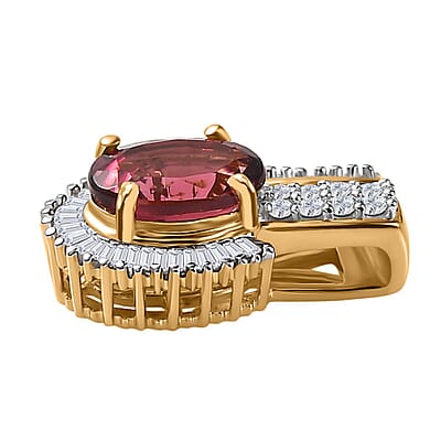 Luxoro 14K Yellow Gold AAA Ouro Fino Rubellite and G-H I2 Diamond Pendant without Chain 1.65 ctw
