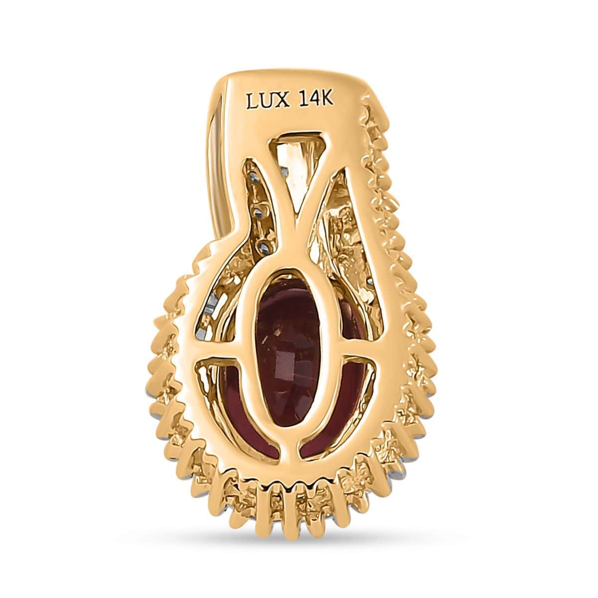 Luxoro 14K Yellow Gold AAA Ouro Fino Rubellite and G-H I2 Diamond Pendant 1.65 ctw image number 4
