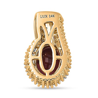 Luxoro 14K Yellow Gold AAA Ouro Fino Rubellite and G-H I2 Diamond Pendant without Chain 1.65 ctw