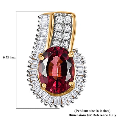 Luxoro 14K Yellow Gold AAA Ouro Fino Rubellite and G-H I2 Diamond Pendant without Chain 1.65 ctw