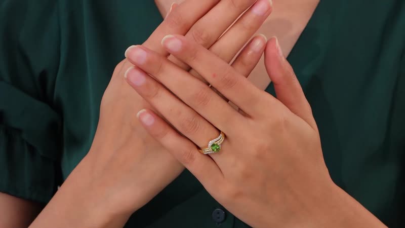 AAA Natural Calabar Green Tourmaline, Diamond (0.20 cts) Bypass Ring in Vermeil YG Over Sterling Silver (Size 10.0) (Del. in 10-12 Days) 1.00 ctw