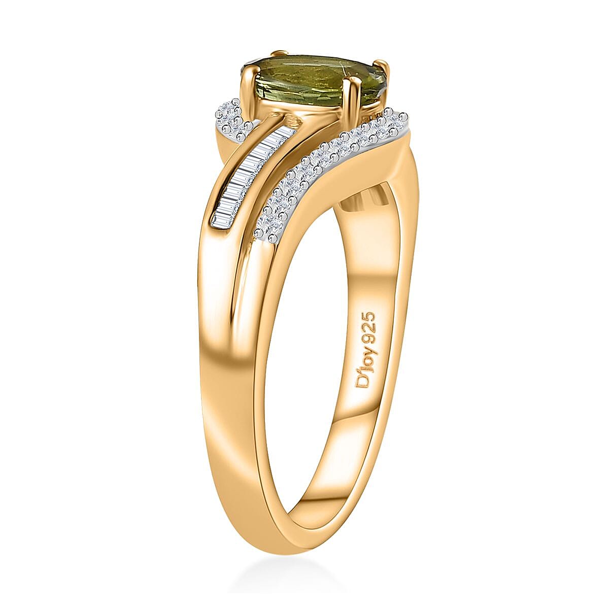 AAA Natural Calabar Green Tourmaline and Diamond Bypass Ring in Vermeil Yellow Gold Over Sterling Silver (Size 10.0) 1.00 ctw