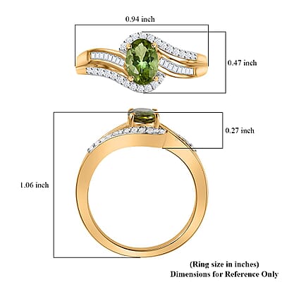 AAA Natural Calabar Green Tourmaline and Diamond Bypass Ring in Vermeil Yellow Gold Over Sterling Silver (Size 10.0) 1.00 ctw